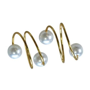 Imagem de Anel Argola Para Guardanapos Decorativos, Kit com 2, 4 ou 10 Peças, Dourado ou Prata, com Pérolas ou Pedra Cristalina, 4 x 3 cm e 4,5 x 4,5 cm (Duas Voltas (Dourado), 2 Anéis)