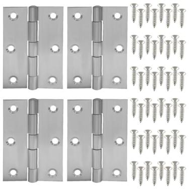 Imagem de BokWin Pacote com 4 dobradiças prateadas de 7,6 cm, dobradiças prateadas para móveis, portas, janelas, tampas e baús, aço inoxidável, operação suave e silenciosa, fácil instalação