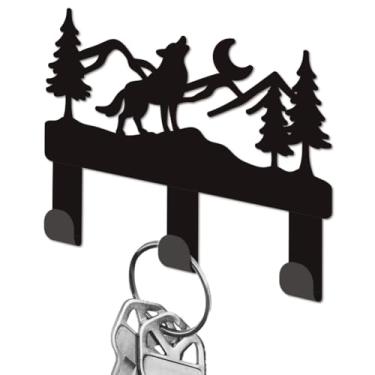 Imagem de DELORIGIN Porta-chaves de parede de lobo da floresta, pequenos ganchos de ferro, suporte para chaves montado na parede com 3 ganchos, cabide para chaveiro, bolsa, trela de cachorro, armazenamento