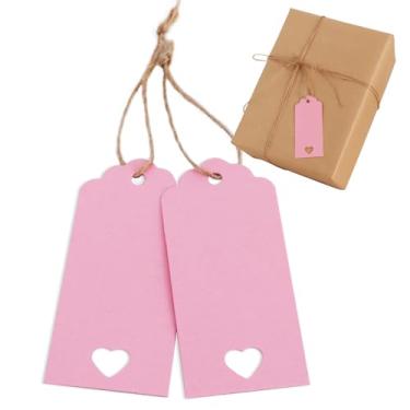 Imagem de BEISHIDA 100 etiquetas de presente em branco, etiquetas de papel kraft rosa coração vazado com cordão para o dia das mães, dia dos namorados, aniversário, casamento, lembrancinhas de chá de bebê