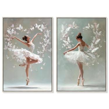 Imagem de Conjunto de 2 painéis Blush Pink Ballet Reverie Impressão em tela Glam Wall Art por Art Remedy, moldura prateada, 25 x 38 cm
