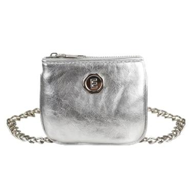 Imagem de Bolsa transversal pequena para mulheres, bolsa de moedas de poliuretano refletiva para mulheres com alça de ombro de corrente prateada, Prata