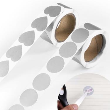 Imagem de 600 peças de adesivos de raspar, etiquetas redondas e em forma de coração de 2,5 cm autoadesivas. Faça seus próprios cartões de raspar para bilhetes de loteria, sorteio de prêmios, presente de dia dos