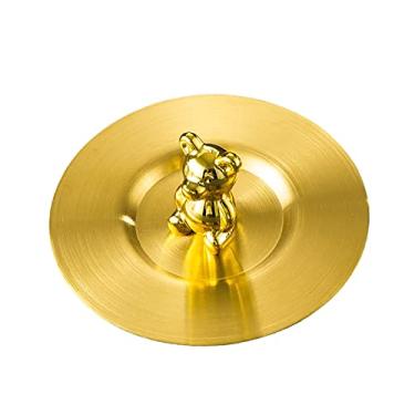 Imagem de Yinhing Tampa de Xícara de Urso Fofa, Capa de Copo de Bebida Universal à Prova de Poeira Em Aço Inoxidável, Tampa de chá de pó Reutilizável para Copo de de Vidro de Caneca (Ouro)