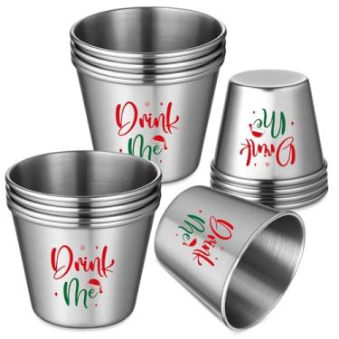 Imagem de Roshtia 12 peças de copos de shot de Natal para bebidas, 42,5 g, novidade Drink Me, copos de shot de aço inoxidável, lembrancinhas de festa de Natal, presente para adultos e amigos