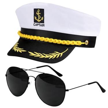 Imagem de Acessórios de fantasia de capitão marinheiro, chapéu, cachecol, óculos de sol para homens, mulheres, capitães, cosplay, festa temática, Branco, azul, Standard