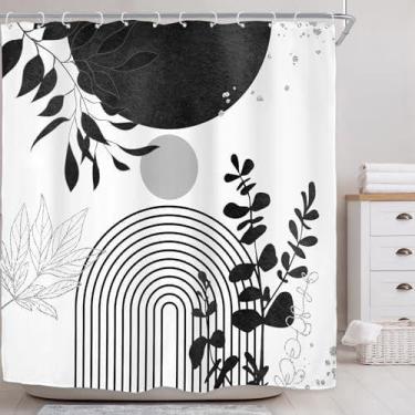 Imagem de Cortina de chuveiro Riyidecor Preto Branco Prata Boho 180x180cm