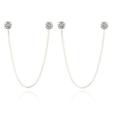 Imagem de Brincos Duplo Conexão Zirconia Corrente Venezina Prata - Lojas La+Ny, 