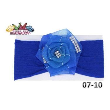 Imagem de 1 Faixa Cabelo Meia Seda Bebê Flor Strass Rn - Mundo das Meninas, Azul