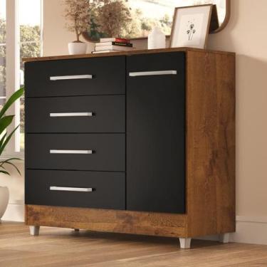 Imagem de Cômoda Laura 4 Gavetas 1 Porta - Quarta Divisão Móveis, Castanho/onix