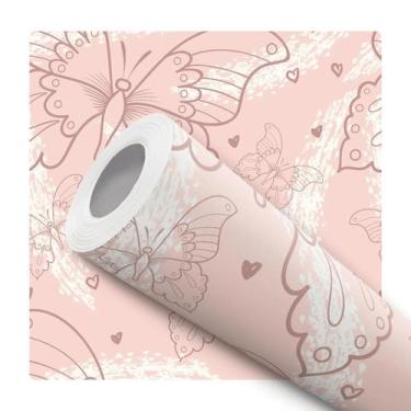 Imagem de Papel De Parede Adesivo Lavável Borboletas Tons Rosa 12m - Deliquadros