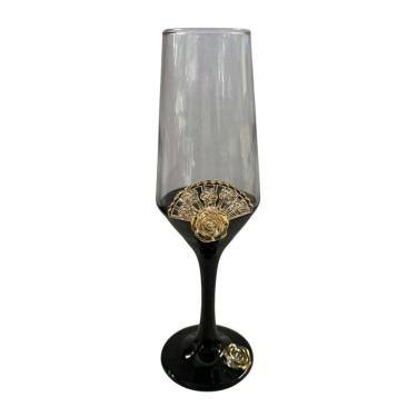 Imagem de Taça Pomba Gira Leque Rosa Negra Champagne Vidro 186Ml