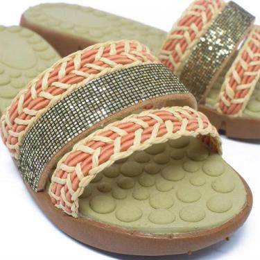 Imagem de Sandalia en Feminina Rasteira Com Tiras Stras Anatômica Leve Confortáv