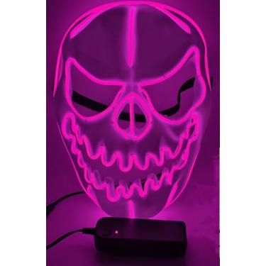 Imagem de SHANJIA Máscara de Halloween, máscara iluminada, crânio assustador com iluminação LED para festival de Halloween, cosplay, baile de máscaras, festa de carnaval (rosa)