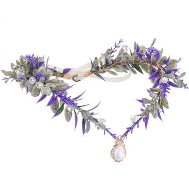 Imagem de MOSTORY Coroa roxa de fadas da floresta - círculo de elfo de flores com strass para acessórios renascentistas, cosplay feminino, tiara floral florestal para sessão de fotos de fantasia Renfaire