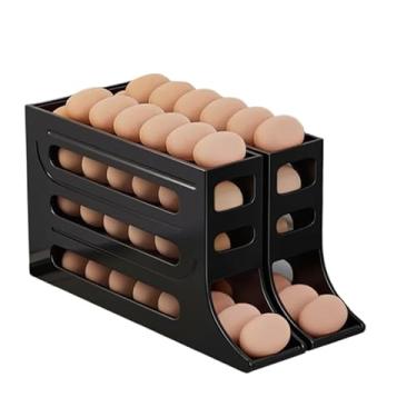 Imagem de Porta Ovos Deslizante Organizador Para Geladeira De 4 Camadas Automática Rolantes(2 PEÇAS 4 ANDARES PRETO)