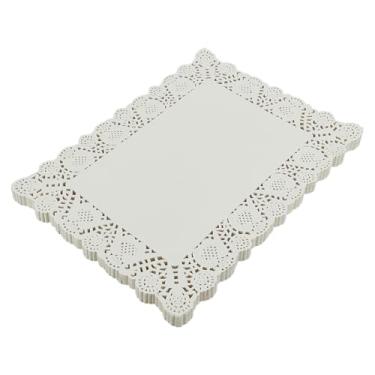 Imagem de GOMAKERER 200 folhas de papel; toalha de mesa decorativa retangular de 22 x 40 cm, jogo americano de renda branca para casamento, festas de aniversário, sobremesas, decoração de comida