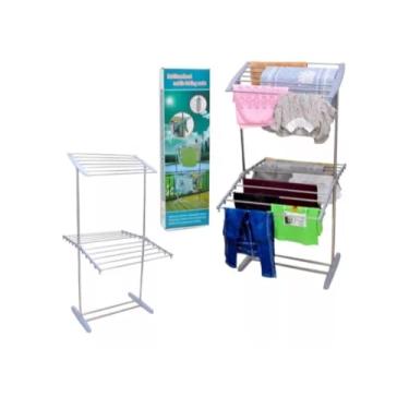 Imagem de Varal Dobrável Aço Inox 2 Níveis Portátil Regulável – Para 100 Peças, Uso Interno e Externo