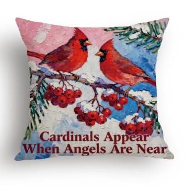 Imagem de Capas de almofada aconchegantes de inverno, cardeais aparecem quando os anjos estão perto, decoração de sofá-cama, capas de almofada para decoração de casa de Natal 45 x 45 cm