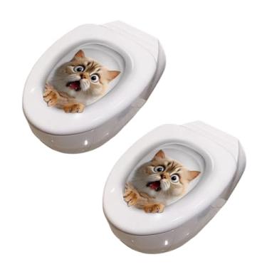 Imagem de 2 peças adesivos 3D para tampa de vaso sanitário, decalque removível com design de gatinho fofo, decoração de banheiro para tampa de vaso sanitário e tampas de tanque