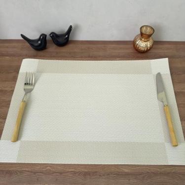 Imagem de Jogo Americano Retangular PVC Trama Lavável Flexível Mesa Posta PVC 45x30cm Descanso de Prato (4, BEGE)