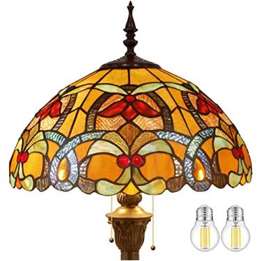Imagem de WERFACTORY Tiffany Candeeiro de chão laranja Liaison vitral luz de leitura em pé 40,6 x 40,6 cm x 162 centímetros poste antigo lâmpada de canto decoração quarto sala de estar escritório em casa série