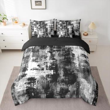 Imagem de Feelyou Conjunto de edredom abstrato com 7 peças, Queen, moderno, arte abstrata, para crianças, meninos, meninas, preto em uma bolsa, decoração de quarto, geométrico, macio e leve de microfibra