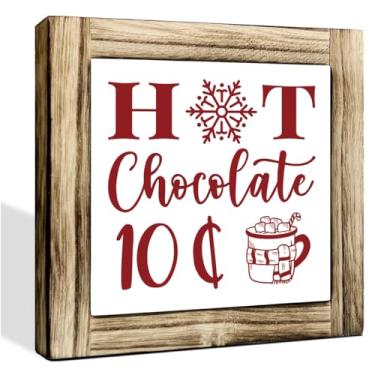 Imagem de Placa de mesa de Natal, placa de chocolate quente, decoração de arte de café para casa de fazenda, decoração de estação de café, decoração engraçada de bar de cozinha para prateleiras, decorações de