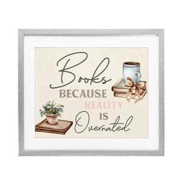 Imagem de Stupell Industries Books Because Reality Overrated Gray Framed Print Under Glass, design by Kim Allen, 17 x 21