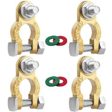 Imagem de Terminais de poste de bateria - 2 pares de conectores de terminal de bateria de cobre puro, parafusos M8 x 21 mm, almofadas anticorrosão para terminais de cabos de bateria de carro, RV e marinha
