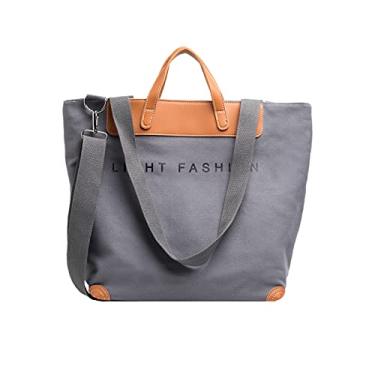 Imagem de SO Bolsa de ombro feminina casual bolsa transversal grande de lona multifuncional bolsa balde para viagens, escola, trabalho, compras, uso diário, Cinza A, L
