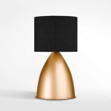 Imagem de Abajur Luminária de Mesa CláSsico Bojudo Dourado de AlumíNio Bivolt com CúPula Algodão Iluminação e Decoração(Dourado Cúpula Preta)