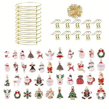 Imagem de Kit de fabricação de joias de Natal, conjunto completo com pulseiras ajustáveis, anéis de salto, pingentes e ganchos de brinco, caixa de presente de artesanato DIY