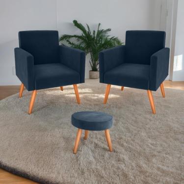 Imagem de Jogo De Poltronas E Puff Livia Veludo Azul