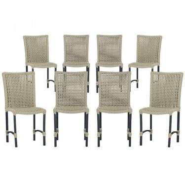 Imagem de 8 Cadeiras De Jantar Cannes De Alumínio Pintura Preta Trama Rami