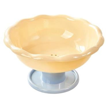 Imagem de Fenteer Fruteira elevada com orifícios de drenagem, bandeja para doces, fácil de limpar, para sala de estar, suporte para vegetais, 26x14cm, pedestal, Amarelo