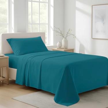 Imagem de Ashton Sheets Lençóis 100% Algodão Orgânico, Tamanho Solteiro, GG - Conjunto de Lençóis de Tecido Percal Twin GG de Algodão Orgânico, Macio, Refrigerante, Fresco e Respirável, Bolso Profundo de 40,6