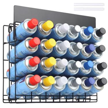 Imagem de ZeenArt Suporte de lata de spray – Organizador de garrafas de tinta de metal montado na parede com um suporte de lata de aerossol removível com etiqueta de nome comporta 24 latas, sem necessidade de