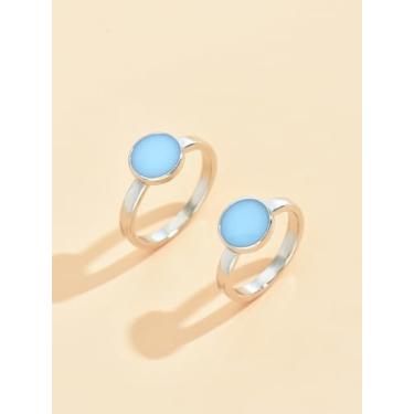 Imagem de Conjunto de anéis minimalistas de pedra azul para mulheres e homens, anéis de casal simples em tom prateado, pulseira redonda ajustável na moda, presente de joias combinando todos os dias