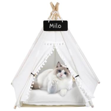 Imagem de Toyokar Barraca de tenda portátil com almofada grossa para gatos ou cães pequenos, tenda para gatos e cães, casa de cachorro lavável com quadro-negro, cama interna para animais de estimação para