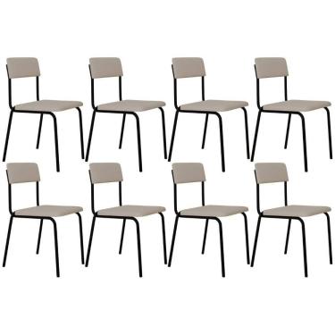 Imagem de Kit 08 Cadeiras Estofada Para Sala De Jantar Sense Preto C01 Linho Palha - Lyam Decor