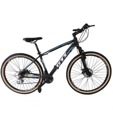 Imagem de Bicicleta Aro 29 Gti Roma Alumínio 21v Freio A Disco Garfo Suspensão Pneu Faixa Bege - Preto/azul Tam.17