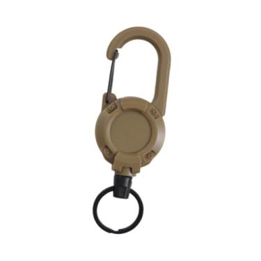 Imagem de Baoblaze Porta-crachá retrátil com chaveiro e mosquetão, ideal para camping, trilhas, mochilão e viagens, Marrom