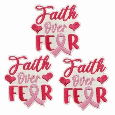 Imagem de Patch Faith Over Fear, 3 peças, fita de coração de conscientização do câncer, costurar, costurar, emblema bordado para roupas, jaquetas, jeans, mochilas (A)