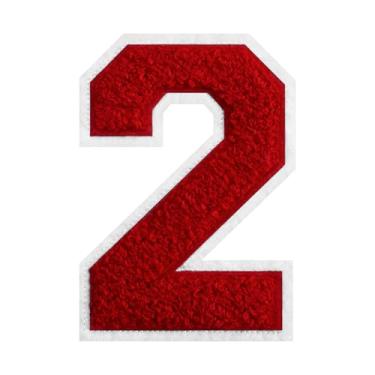 Imagem de Patch de número de chenille vermelho de 15 cm – aplique bordado grande universitário para jaquetas, camisas, moletons com capuz, bolsas e jeans – decoração de roupas DIY, uniforme de equipe e presente