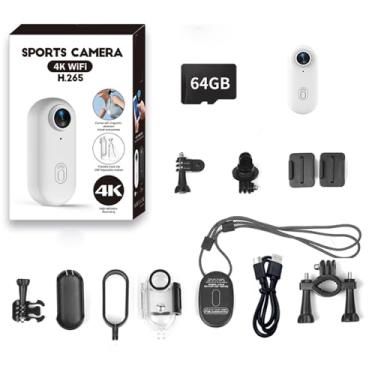 Imagem de Jinpei Mini câmera de ação 4K, incluída 64 GB, câmera vestível com clipe giratório de 360° e clipe magnético, para palestras, viagens, caminhadas com animais de estimação e atividades ao ar livre JS