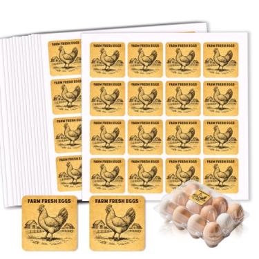 Imagem de GOMAKERER 320 etiquetas de caixa de ovos frescos da fazenda, 5 cm quadrados, vintage, estilo papel kraft, etiquetas de ovos não lavados, adesivos autoadesivos para embalagem de ovos de galinha