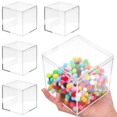 Imagem de Meyeyaia Caixa pequena de acrílico transparente, 4 x 10 x 10 cm, caixa de acrílico transparente com tampa, recipientes de armazenamento para casa, doces, joias, brinquedos, presente (quadrado