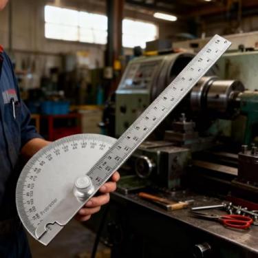 Imagem de Visor angular de aço inoxidável 0-180 graus de cabeça redonda régua de medição ferramenta universal com braço carpinteiro de 14 cm/5,51"