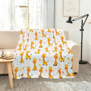 Imagem de Cobertor de flanela de girafa 127 x 152 cm - manta macia e aconchegante para sofá/cadeira/cama, decoração de casa de girafa, presente para amantes de animais, mulheres, família